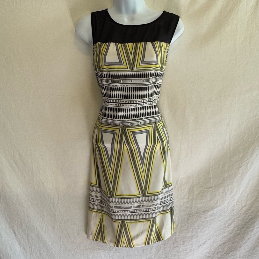 D-188 Madison Black Yellow & White Sleeveless MIDI Summer Dress Size S‎
